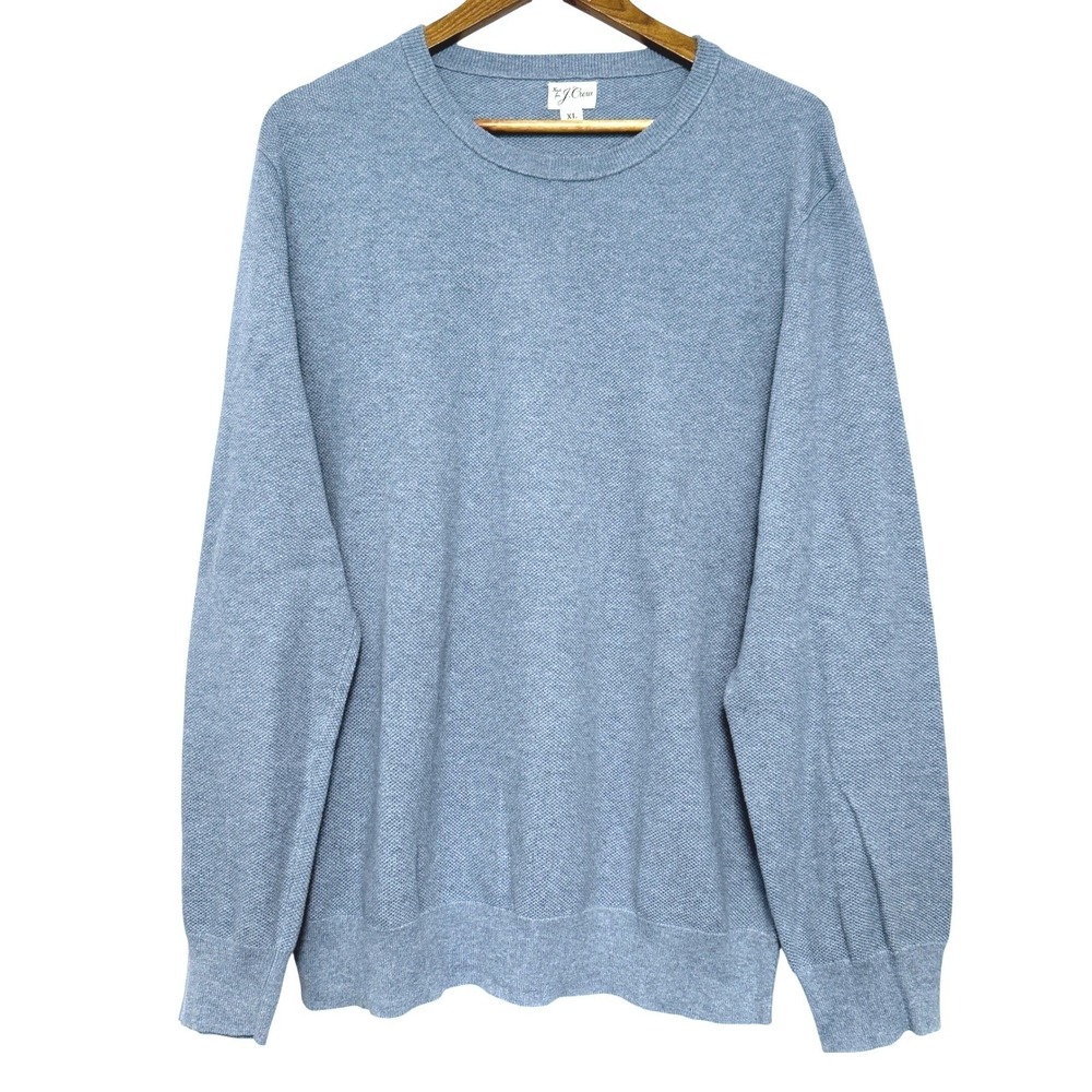 J‎ Crew Cotton Pique-Stitch Crewneck Sweater Mens XL Light Blue Knit Long Sleeve